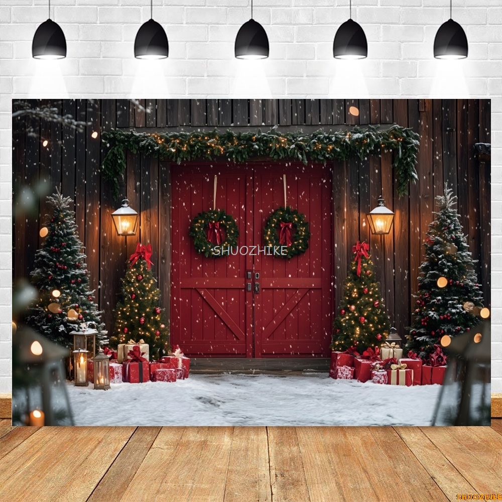 Christmas Red Barn Door Backdr – Photography Lighting Portrait recenzja i cena