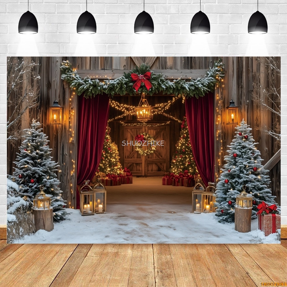 Christmas Red Barn Door Backdr – Photography Lighting Portrait recenzja i cena